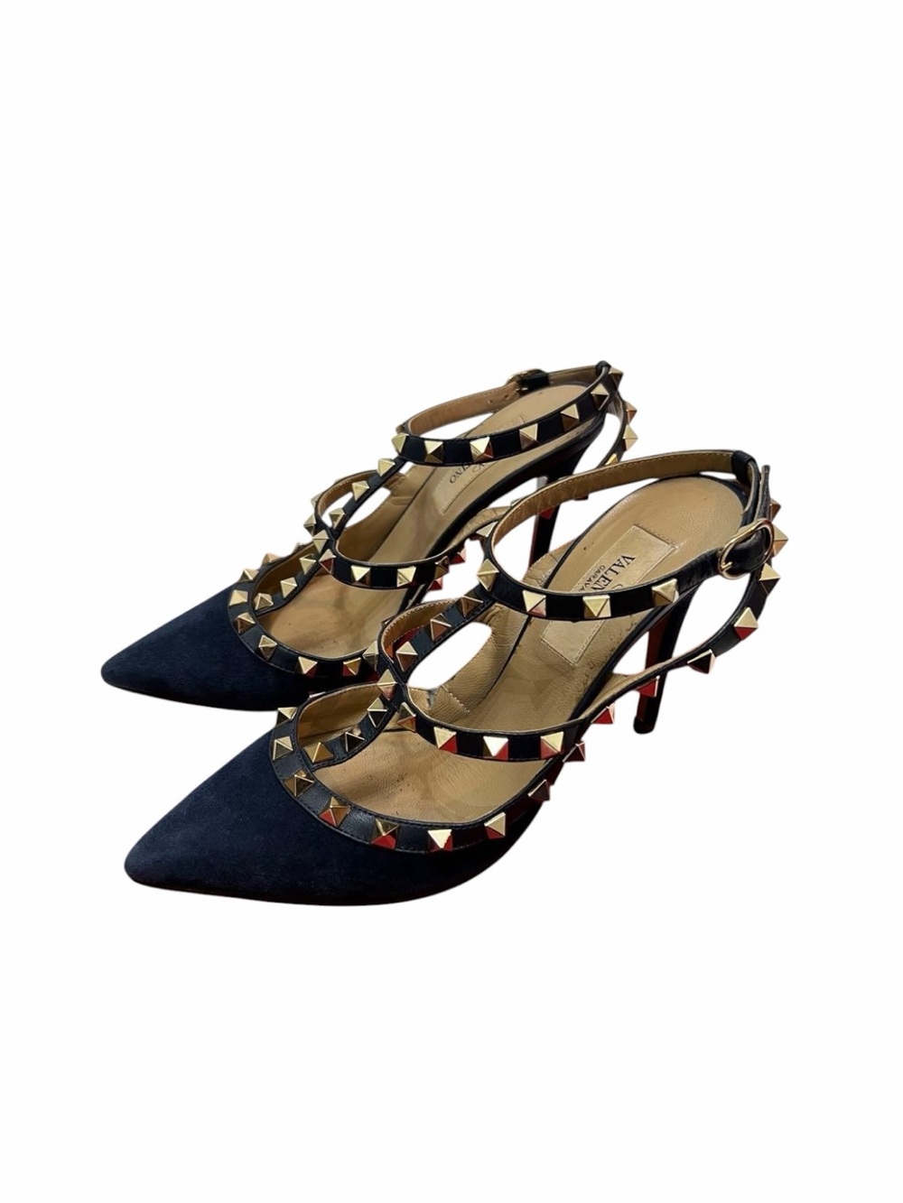 Valentino Garavani Rockstud Marine Suede Ankle Strap Pumps Heels EU 36 1/2